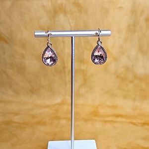Y2K Silver Plated Pink Crystal Gemstone Teardrop Earrings